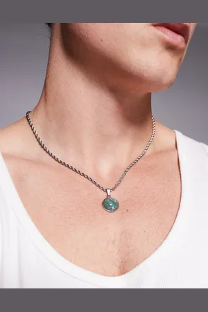 ASOS – Silberfarbene Halskette aus Edelstahl mit rundem Anhänger aus Jade-Imitat