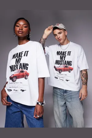 ASOS – Lizenziertes Unisex-T-Shirt in mit kastiger Oversize-Passform und „Ford Mustang“-Sloganprint