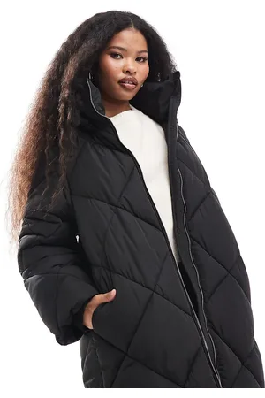 Miss Selfridge – Gesteppter Maxi-Puffermantel in mit Kapuze