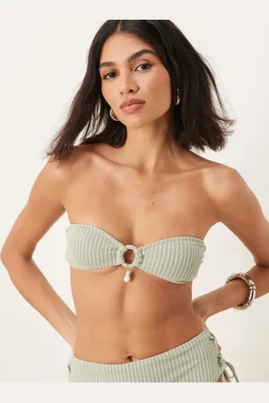 ASOS – Kai – Trägerloses Bikinioberteil in Salbeigrün mit Strukturmuster und Zierperlenbesatz