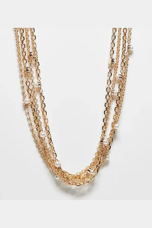 Reclaimed – Goldfarbene, mehrlagige Unisex-Halskette mit Perlen