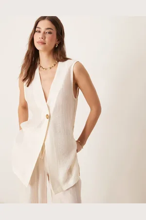 ASOS – Lässige, transparente Longline-Weste in strukturiertem Wollweiß, Kombiteil