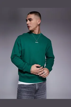HUGO BOSS – WeSmallcrew – Locker geschnittenes Sweatshirt in Mittelgrün mit mittigem Logo