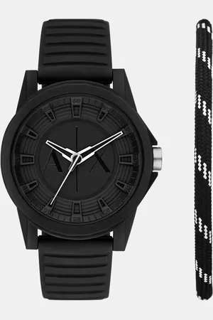 Armani Exchange – Set in , aus Silikon-Uhr mit drei Zeigern und Armband