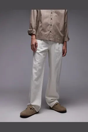 MANGO – Locker sitzende Hose aus Leinen in Beige mit geradem Schnitt