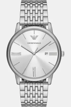 Emporio Armani – Silberfarbene Armbanduhr aus Edelstahl mit drei Zeigern und Datumsanzeige
