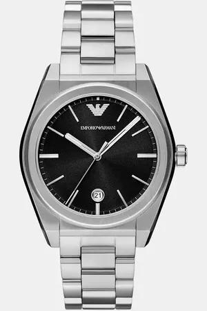 Emporio Armani – Silberfarbene Armbanduhr aus Edelstahl mit drei Zeigern und Datumsanzeige