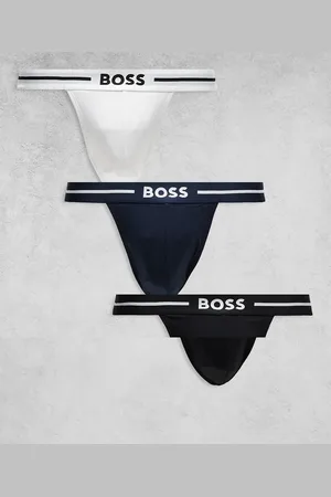 HUGO BOSS – 3er-Pack markante Jockstraps in Schwarz/Weiß/Marineblau mit Logobund