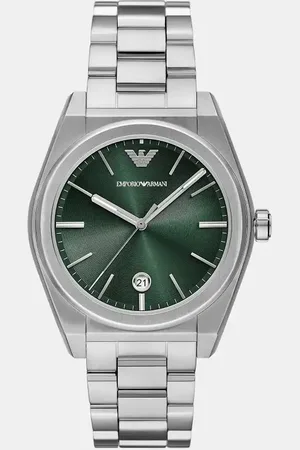 Emporio Armani – Silberfarbene Armbanduhr aus Edelstahl mit drei Zeigern und Datumsanzeige