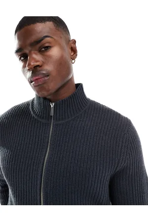 New Look – Pullover mit durchgehendem Reißverschluss in Dunkelgrau