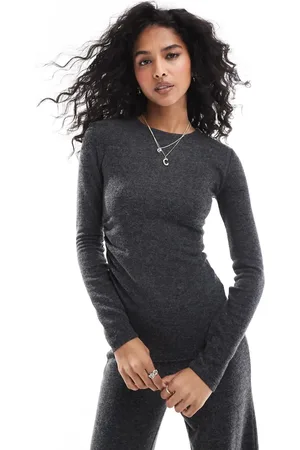 Pull&Bear – Weiches, langärmliges Oberteil in Anthrazit, Kombiteil