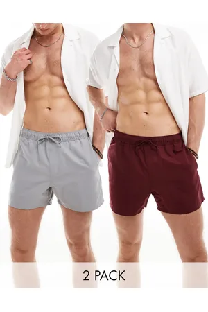 ASOS – 2er-Sparpack kurze Badeshorts in Burgunderrot/Grau