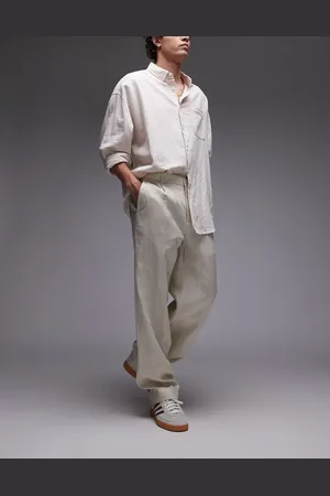 MANGO – Hochwertige, schmal zulaufende Hose aus Leinen in Beige
