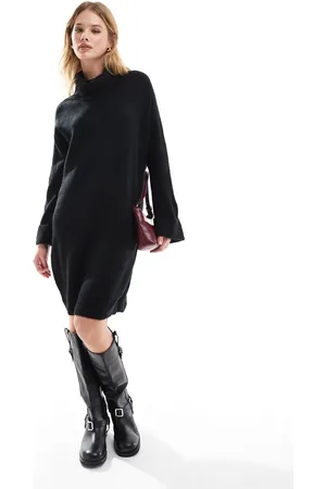VERO MODA – Schwarzes Mini-Strickkleid mit Rollkragen