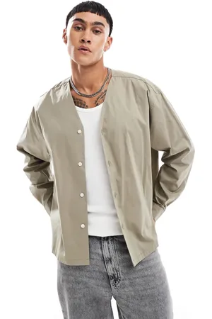 ASOS – Kastiges Oversize-Hemd in Khaki mit Baseball-Kragen