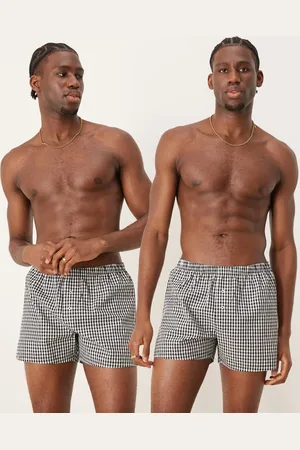 ASOS – 2er-Pack gewebte Boxershorts mit Vichy-Karo in Marineblau und Schwarz