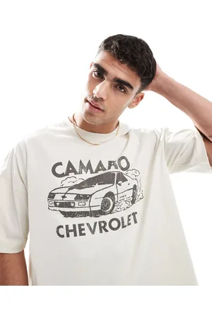 Pull&Bear – T-Shirt in Beige mit „Chevrolet“-Print