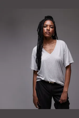 Topshop – Lockeres T-Shirt in meliertem mit V-Ausschnitt