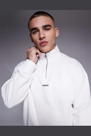 HUGO BOSS – Durty – Sweatshirt in Steinbeige mit kurzem Reißverschluss