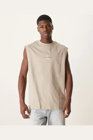 Calvin Klein – Trägertop in Stone mit schwarz-weißem Logo