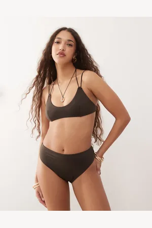 Weekday – Brasilianische Bikinihose in Dunkelbraun mit hohem Bund
