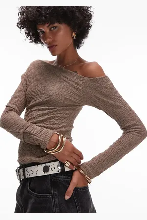 MANGO – Strukturiertes Oberteil in Beige mit One-Shoulder-Design