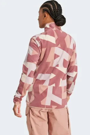 adidas Terrex – Bunt gemusterte Fleece-Jacke in Wonder Beige und Burgunderrot mit Reißverschluss