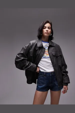 Topshop – Bomberjacke aus Kunstleder in verwaschenem