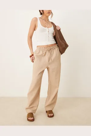 ASOS – Elegante, strukturierte Hose in Stein mit Kordelzug und abgerundetem Bein