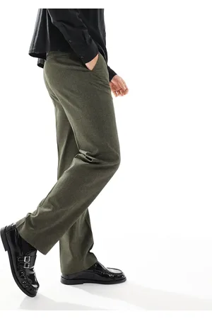 ASOS – Elegante Hose in Dunkelgrün meliert mit geradem Schnitt
