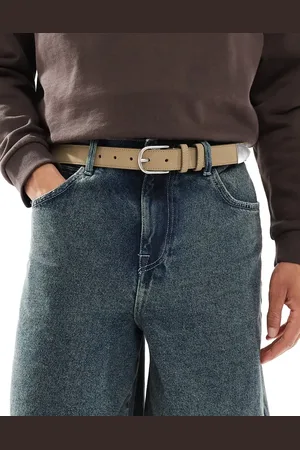 River Island – Gürtel aus Wildlederimitat in Steinbeige