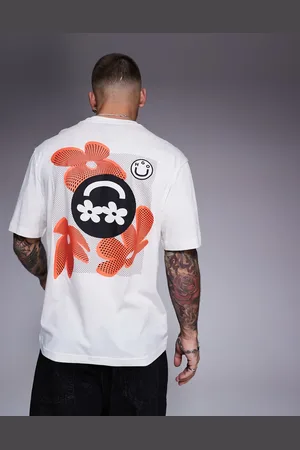 Hugo Blue – Nufloro – T-Shirt in Wollweiß mit Rückenprint