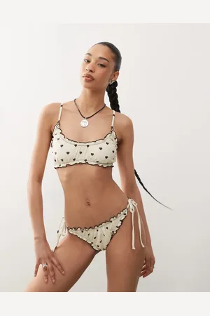 Reclaimed – Bustier-Bikinioberteil mit Rüschen und schokobraunem Herzmuster