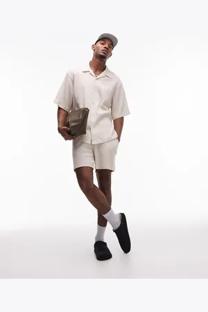 Topman – Oversize-Hemd in Steinbeige aus Jersey mit Waffelstruktur und Knopfleiste