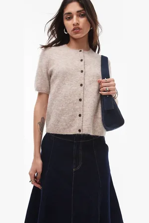 ARKET – Kurzärmlige Strickjacke aus Alpakawollmix in Beige