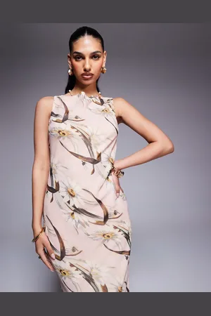 ASOS – Maxikleid in Rosa mit Blumenmuster und U-Boot-Ausschnitt