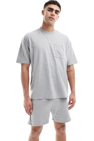 ASOS – Pyjama in meliert mit weißen Details mit Paspelierung