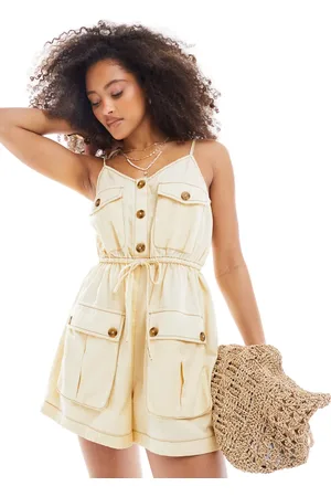 ASOS – Playsuit in Steinbeige mit Utility-Tasche und Tunnelzug