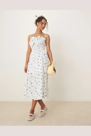Glamorous – Maxikleid mit Spaghettiträgern, Zierschleife vorne und blauem Blumenmuster