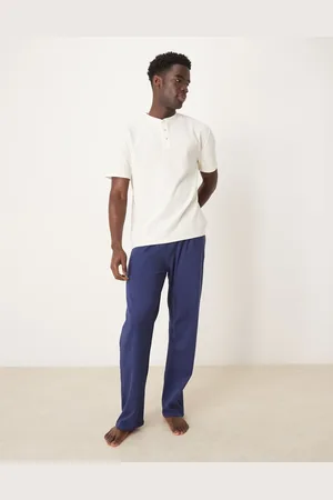 ASOS – Pyjama in und Weiß mit Waffelstruktur und Henley-Ausschnitt
