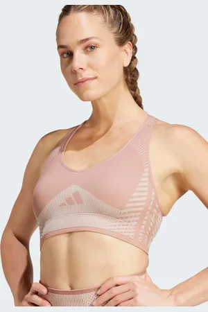 adidas – Aeroknit – Sport-BH mit leichter Stützkraft in Warm Clay / Wonder Taupe