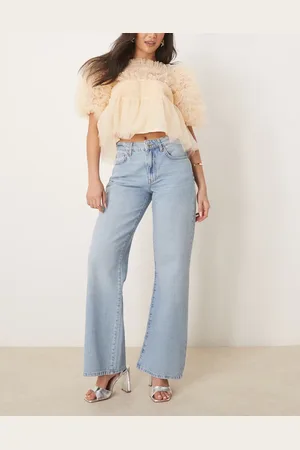 Gina Tricot – Jeans in hellblauer Waschung mit weitem Bein und niedrigem Bund