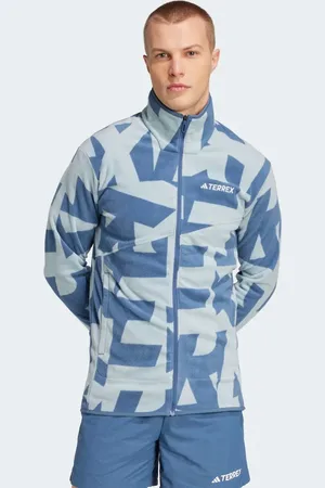 adidas – Terrex – Bunt bedruckte Fleecejacke mit durchgehendem Reißverschluss in Magic Grey / Wonder Steel
