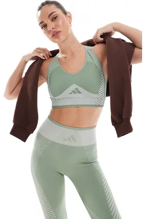 adidas Adidas Training – D4T – Sport-BH in Silbergrün mit leichter Stützfunktion