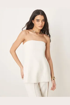 ASOS – Elegantes, trägerloses Bouclé-Oberteil in Wollweiß, Kombiteil