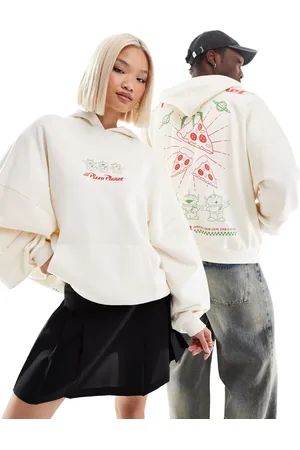 ASOS – Disney Pixar – Unisex-Kapuzenpullover in Wollweiß mit Super-Oversize-Schnitt und „Toy Story“-Alien-Prints