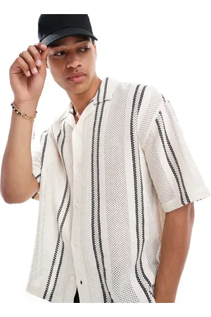 Pull&Bear – Rustikales, strukturiertes Hemd in gestreiftem Ecru