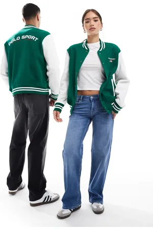 Ralph Lauren – Sport Capsule – Unisex-Bomberjacke in Mittelgrün und mit kleinem Logo auf der Brust und College-Prints
