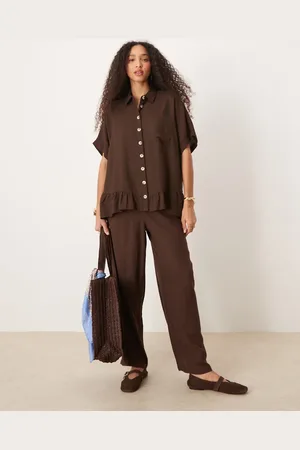 River Island – Leinenhose in Dunkelbraun