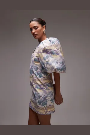 & OTHER STORIES – Minikleid mit Puffärmeln, tiefem Rückenausschnitt und Vintage-Landschaftsmuster